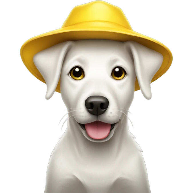 White dog with yellow rain hat emoji