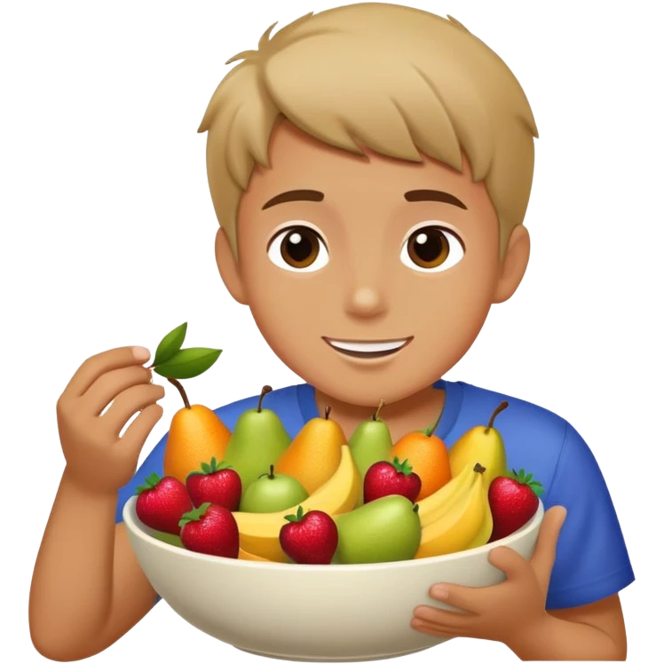 boy enjoying fruit bowl emoji