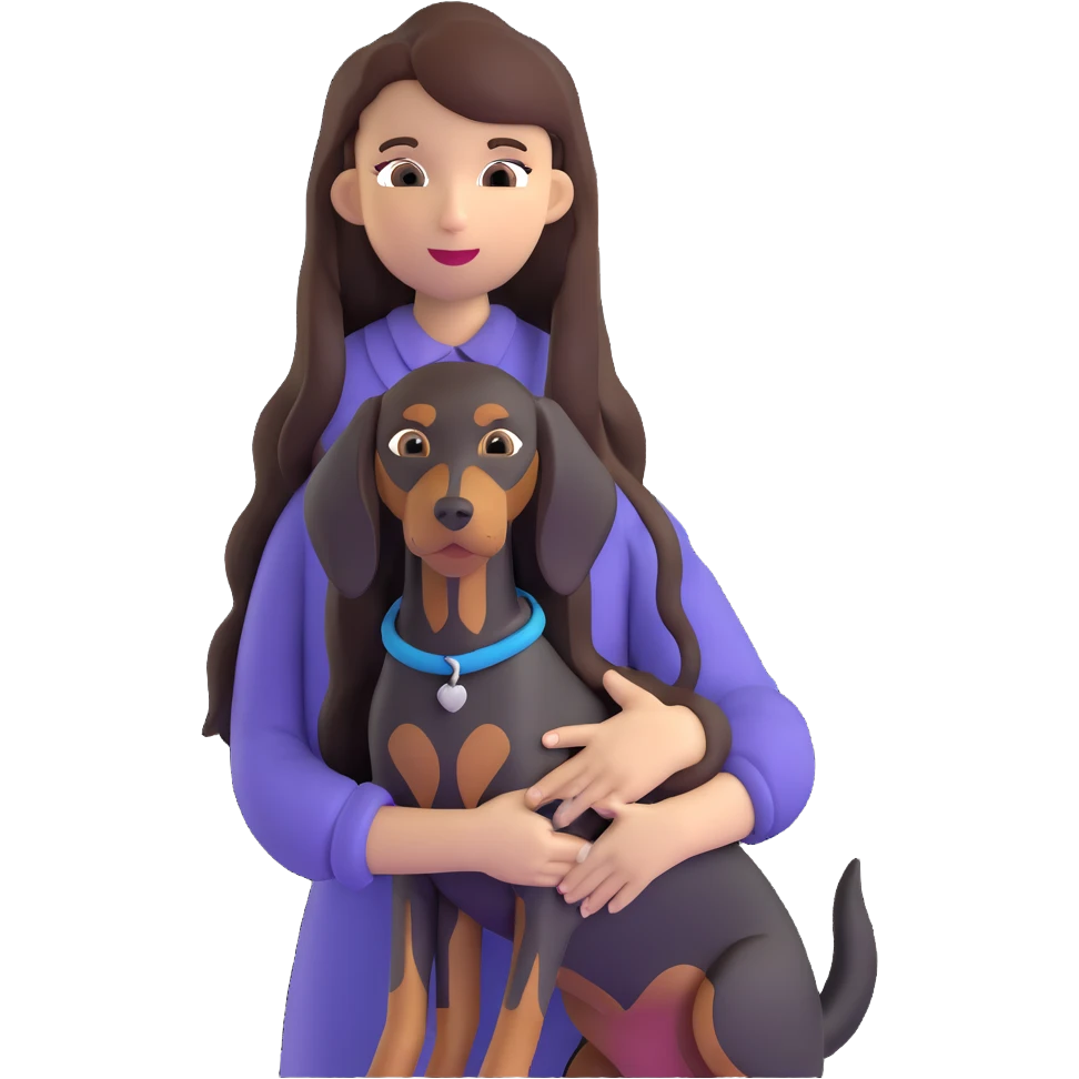 Black long-haired girl holding Doberman emoji