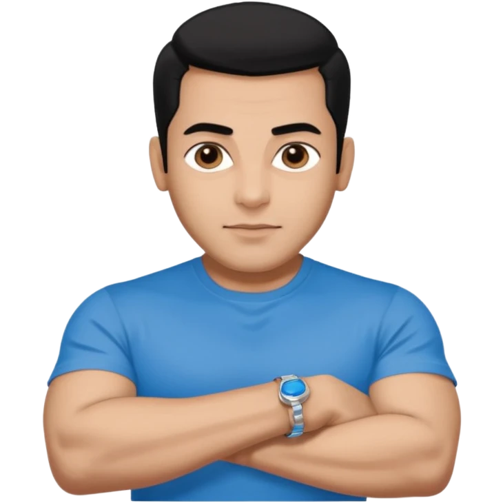pretty bratz emoji of salman khan wearing a black tee, silver- blue bracelet, black hair emoji