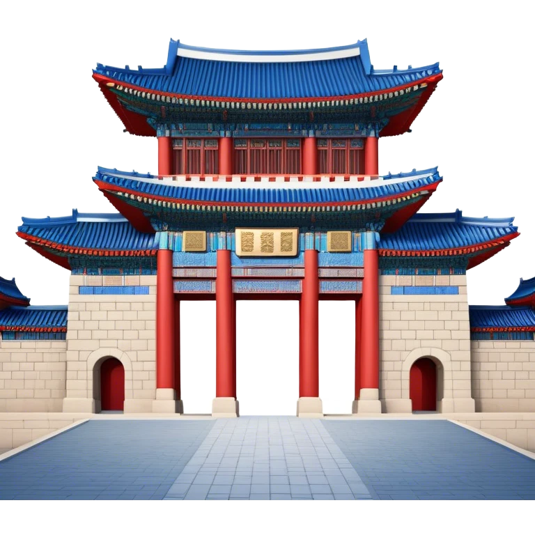 ​Cinematic Realistic Gwanghwamun Gate, depicted as a majestic historic gateway with traditional Korean architectural details, vibrant red and blue accents, and intricate carvings, set against a backdrop of modern Seoul under dynamic, natural lighting that highlights its timeless grandeur, emoji