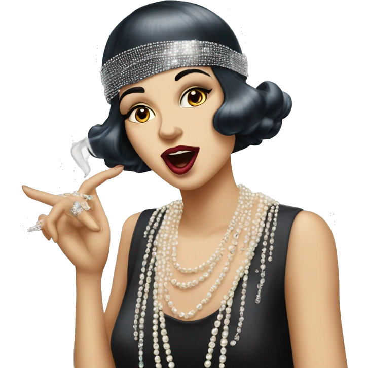 A roaring ’20s flapper emoji blowing kisses with pearl necklaces emoji