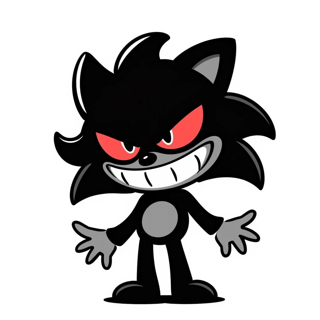 Sonic.exe, the creepy version of Sonic the Hedgehog, with red glowing eyes, sinister smile, and dark aura emoji