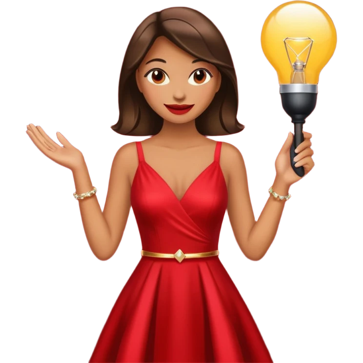 Glam girl under a soft spotlight posing with a shiny stylish dress, confident smile — picks the boldest deal emoji