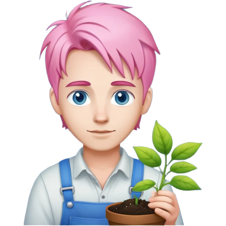 Young White farmer with pink hair and blue eyes planting seeds  emoji