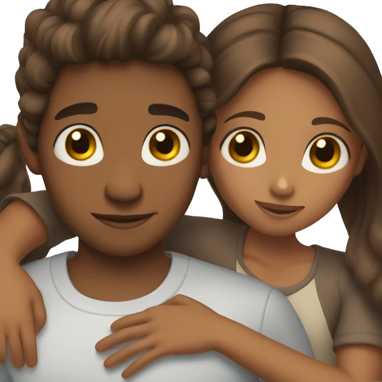 Brown girl and brown boy hugging emoji