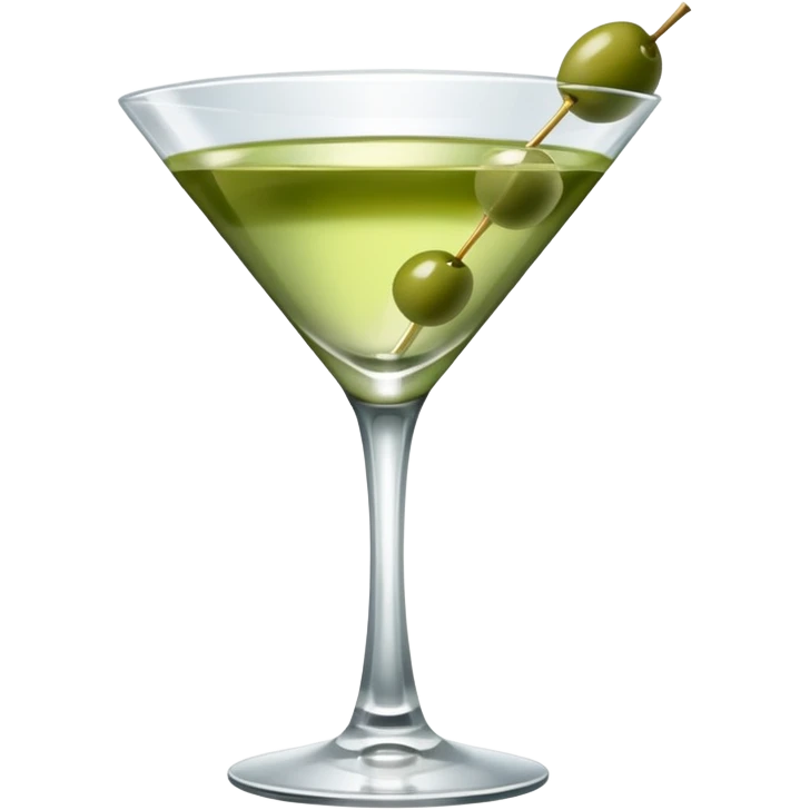 martini with 3 green khaki olives all at the same stick . liquid should be a bit more of a clear color. fancy  emoji
