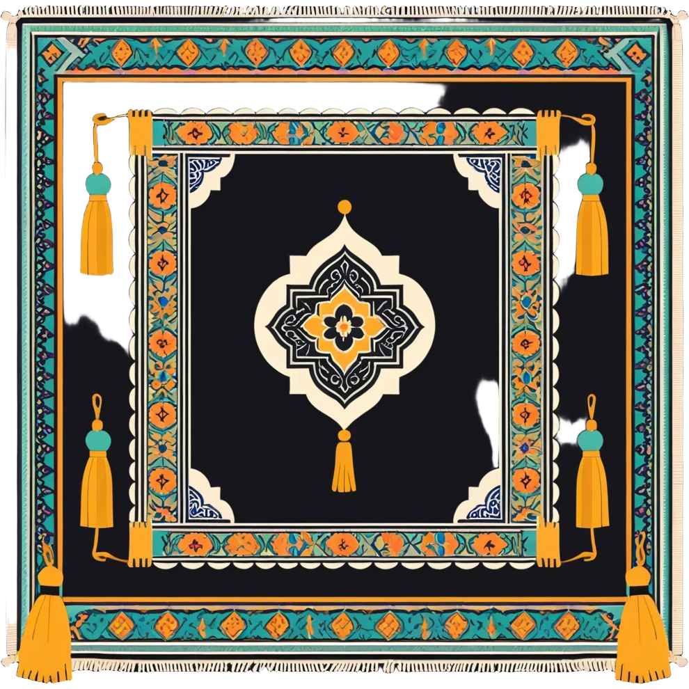 Islamic rectangular prayer mat with tassels on the sides and a Andalusia style pattern  emoji