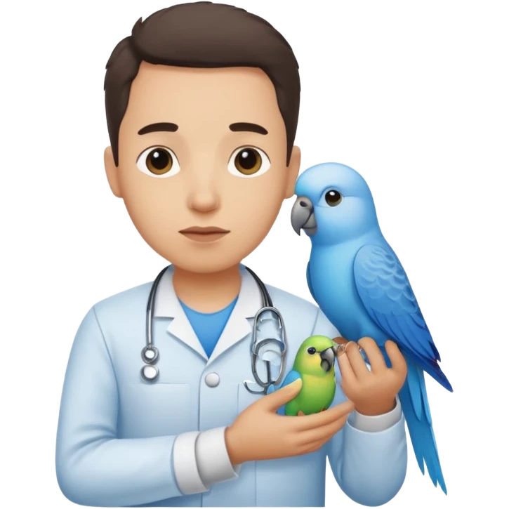 Armando with one sick blue parakeet visiting the Vet emoji