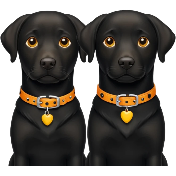 2 black labradors yellow and orange dog collar emoji