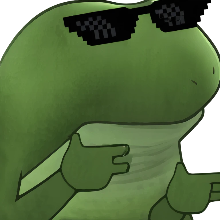 frog meme character with sunglasses, looking cool emoji