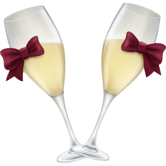Two glasses of champagne cheering with burgundy bows emoji