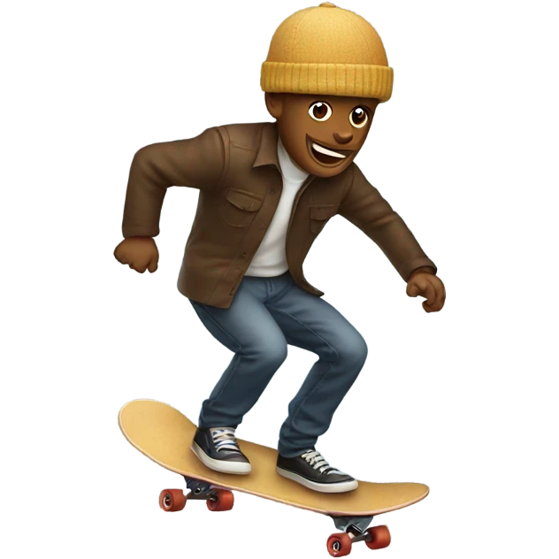 Man riding a skateboard with a pie hat emoji
