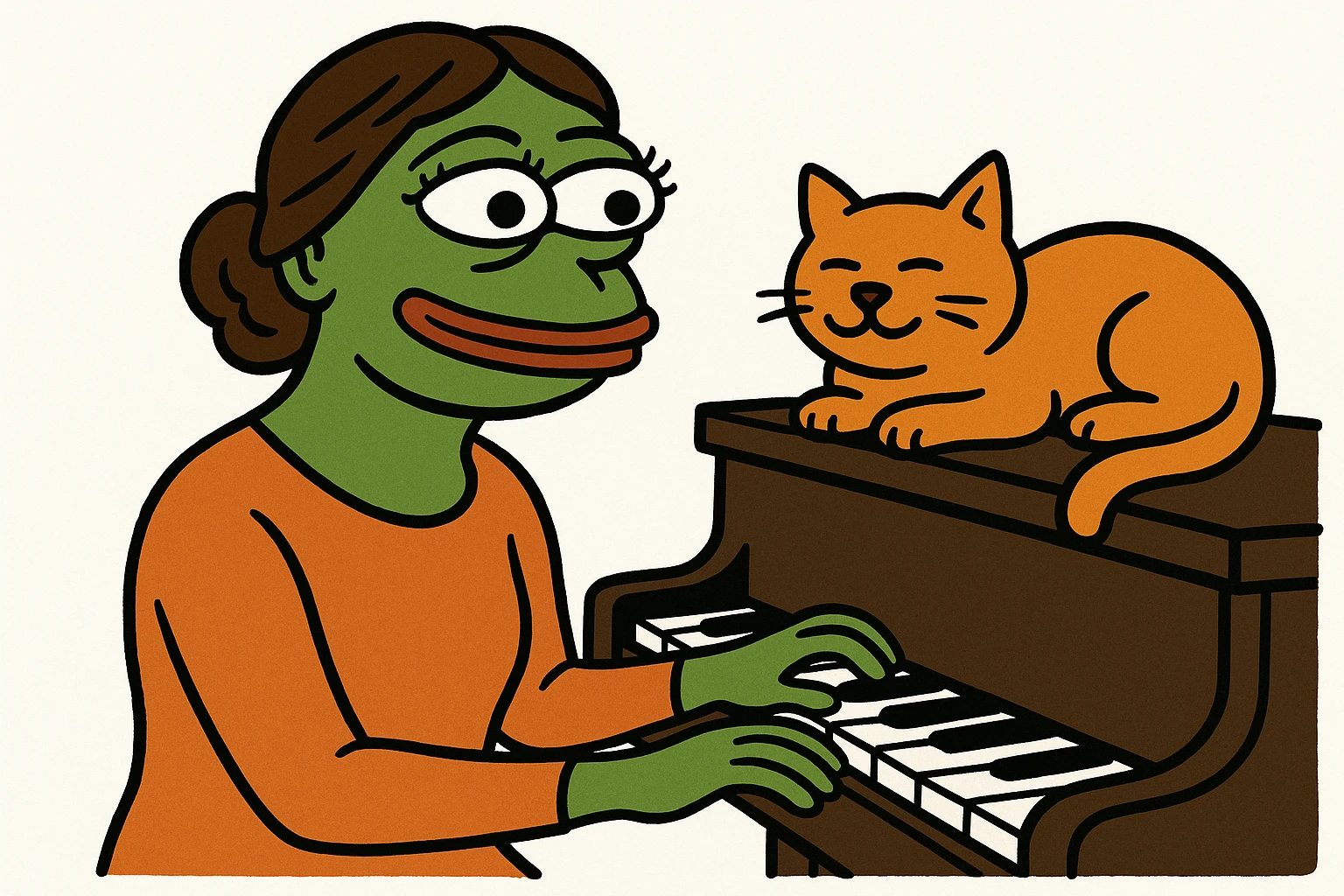 woman playing piano while her cat sits on top of the piano emoji