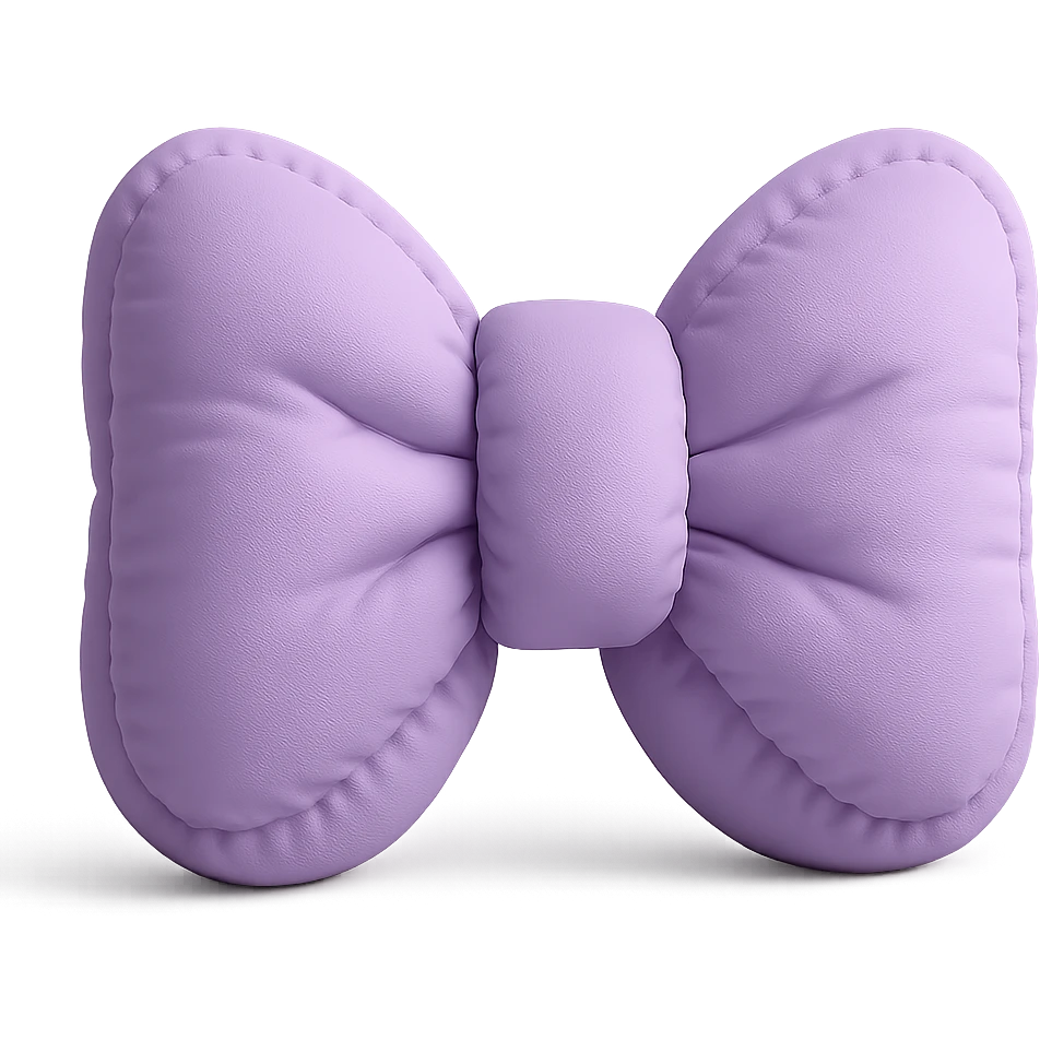 puffy lavender bow with stitched edges cushion style emoji
