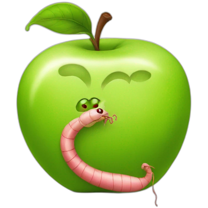 An Apple with worm emoji
