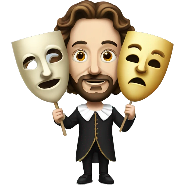 Shakespeare holds two masks in his hands - comedy and tragedy emoji