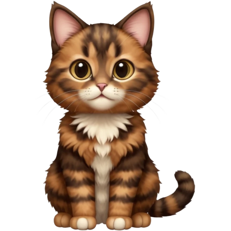 A high-resolution photo-realistic digital illustration of a brown multicoloured  tortoiseshell cat kitten, chest upward emoji