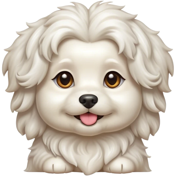 Cinematic Cute Wavy-Haired Maltese Dog Portrait Emoji, Head tilted playfully and inquisitively, featuring a luxurious, wavy-haired white coat with a healthy sheen, round, sparkling dark eyes filled with curiosity, Simplified yet irresistibly adorable features, highly detailed, glowing with a warm, friendly glow, high shine, affectionate and lively, stylized with a touch of whimsy, bright and endearing, soft glowing outline, capturing the essence of a mischievous yet loving companion, so playful it feels like it could scamper out of the screen and into your arms! emoji