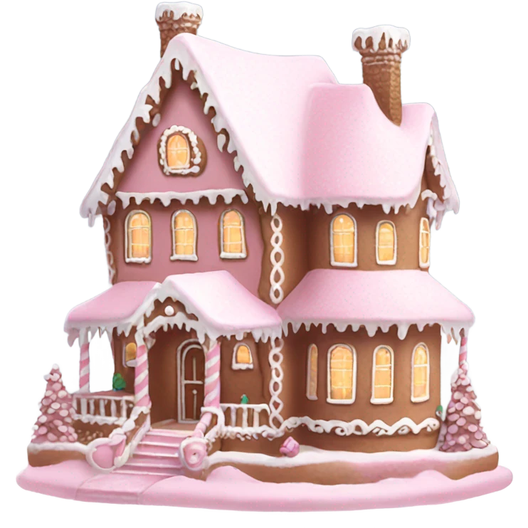snowy light pink gingerbread mansion cute emoji