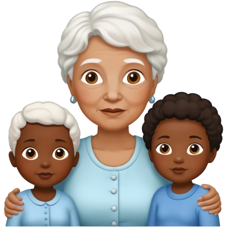 White Grandma Black Mom 2 identical black little girls and baby boy  emoji