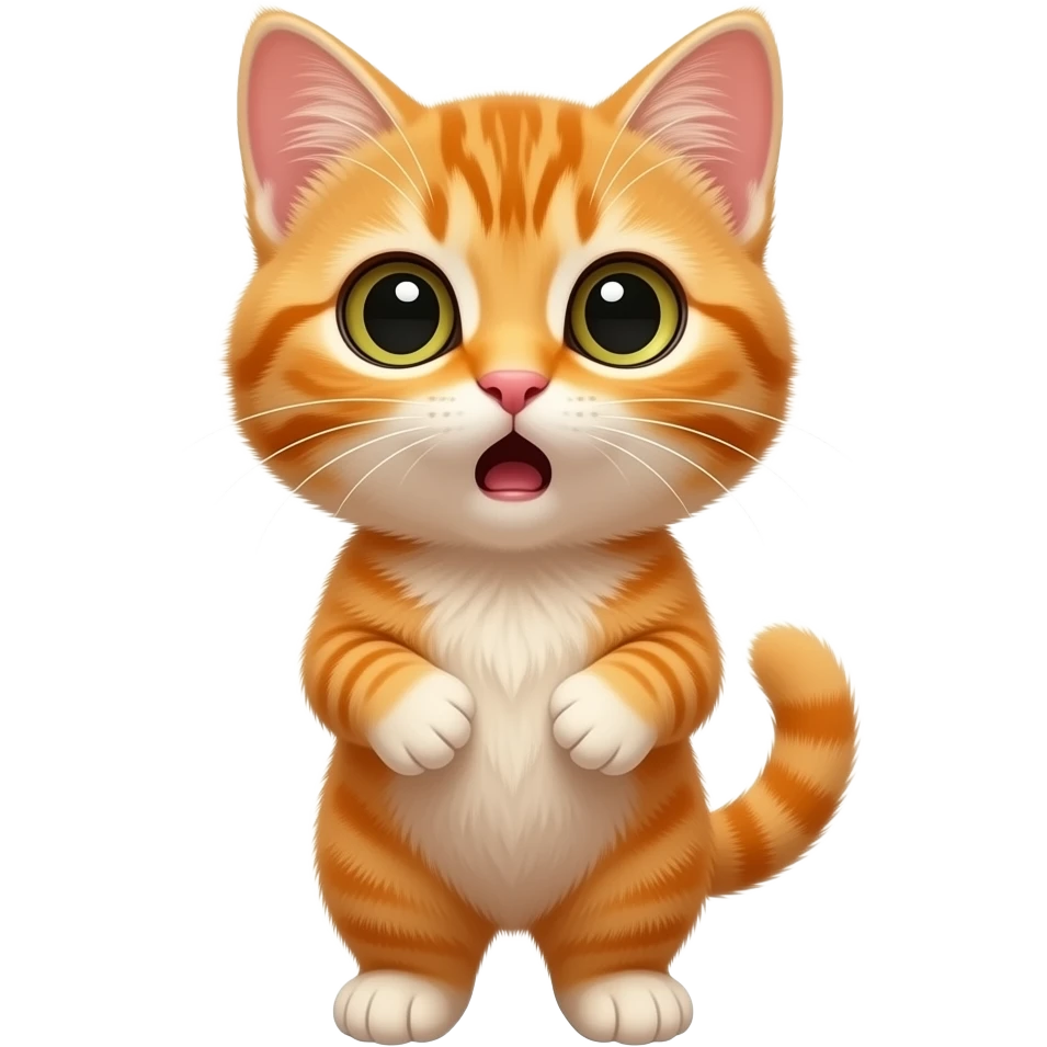 A little orange kitten standing up with a surprised look on its face emoji
