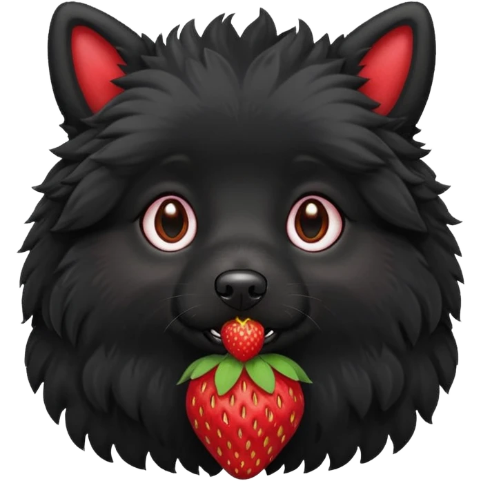 A black fluffy dog with a strawberry emoji