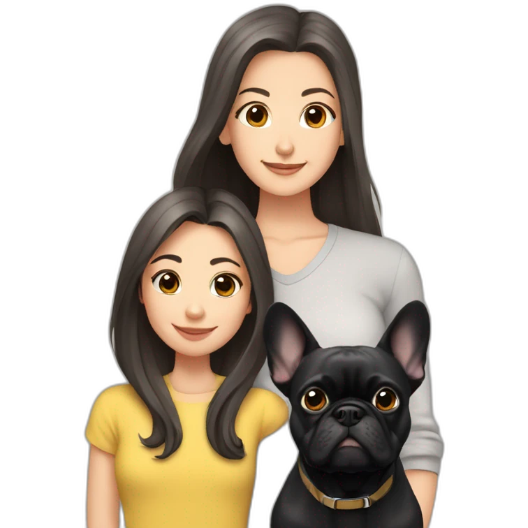 Family of four-dad-no-mustache-mum-with-grey-hair-and-two-brunettes-daughters-with-long-hair-and-just-one-black-French-bulldog emoji