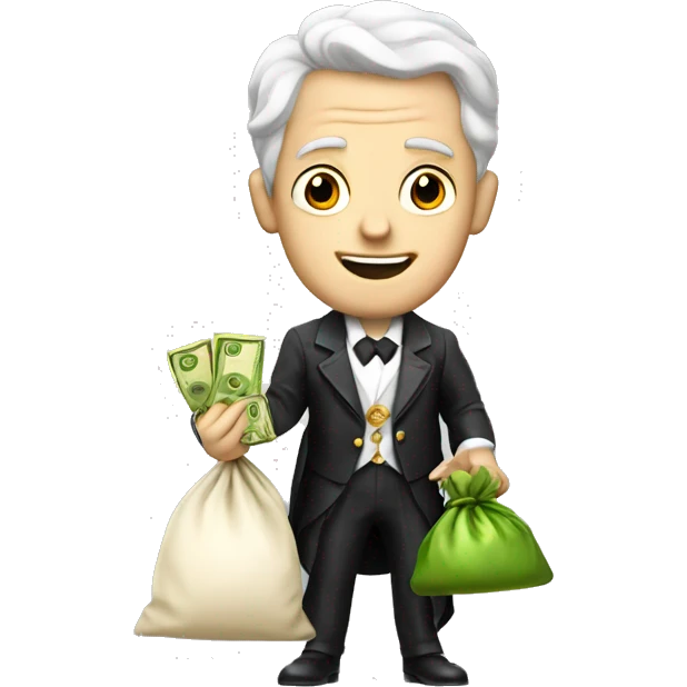 white aristocrat with money bag in his hands emoji