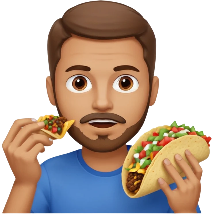 White man with brown hair, blue eyes and a gray goatee eating a taco emoji