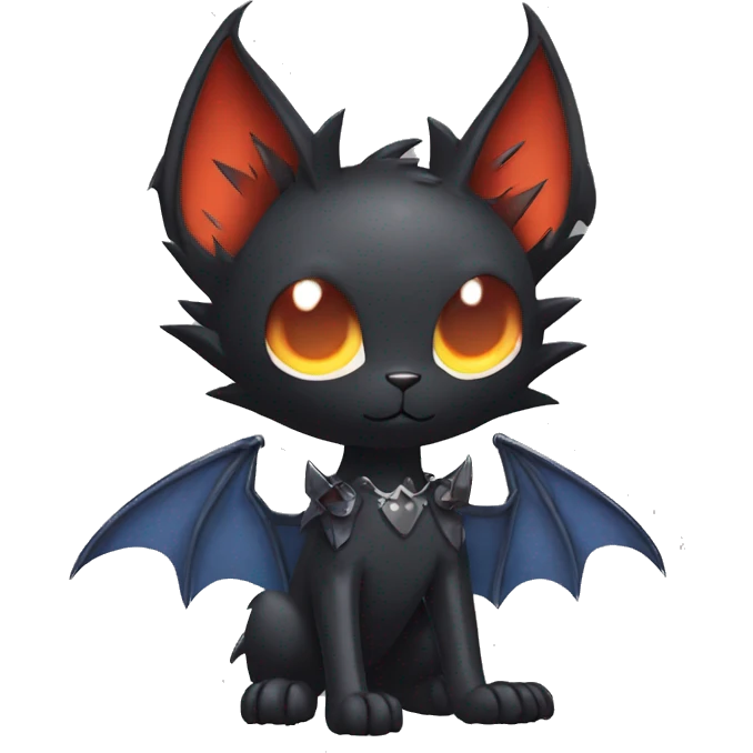 Black Edgy Punk-Gothic Bat-winged Litten-Bat-cat-Fakemon full body emoji