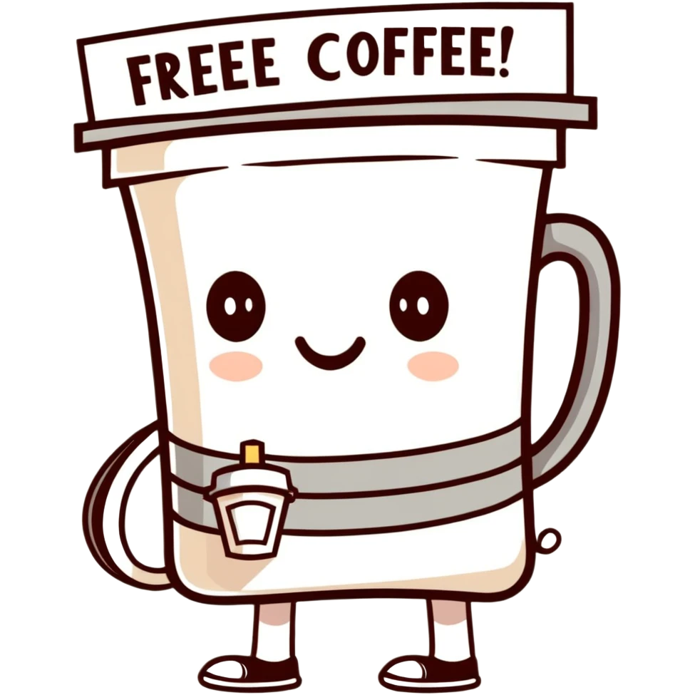 Dawn holding a sign that says free coffee  emoji