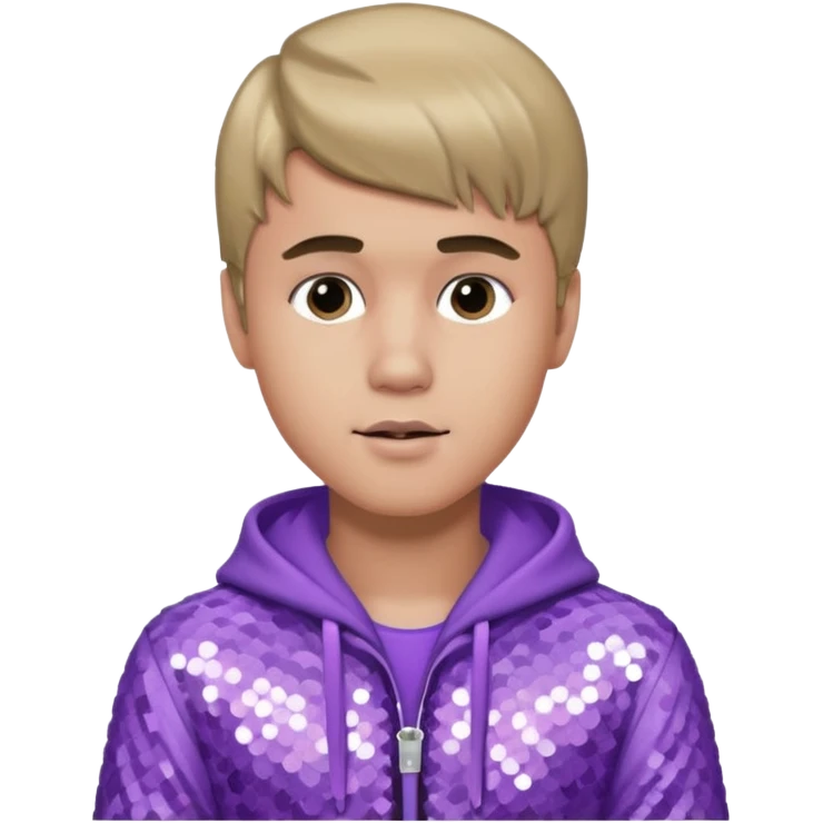 Justin Bieber with dark blonde hair, lilac sequin outfit emoji