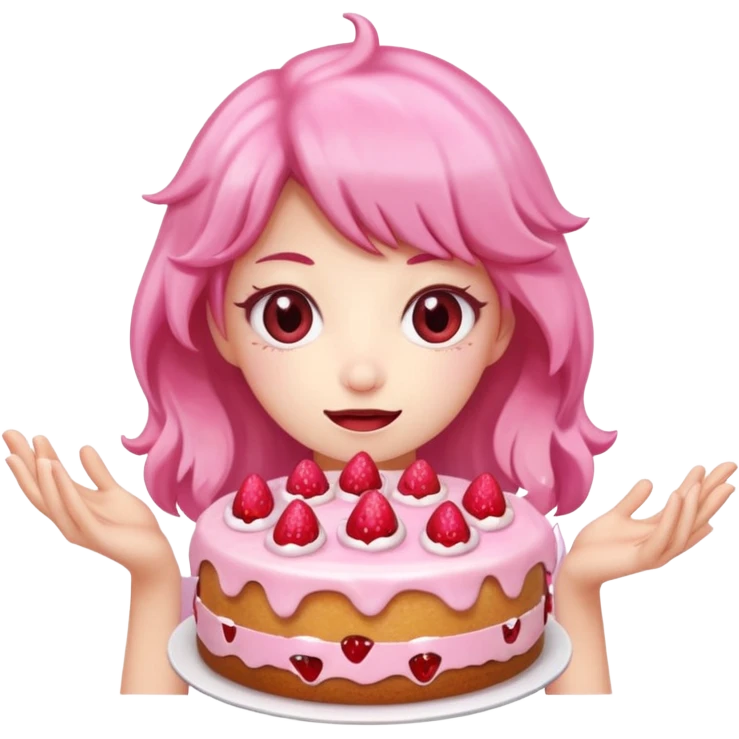 kawaii  woman holding pink runny gooey strawberry jam monster cake   emoji