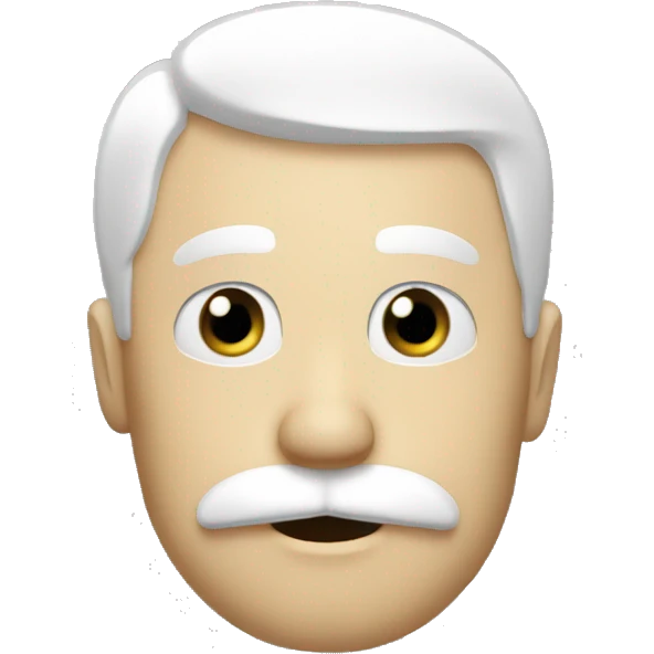 A person with a white head, black vertical lines for eyes, and a black handelbar mustache, with no mouth. emoji