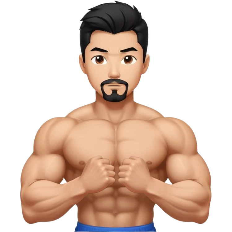  Korean Asian handsome man with black pointy hair full goatee and body builder biceps emoji