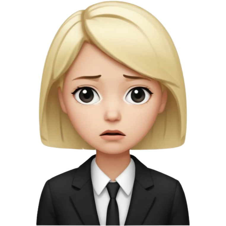 a office woman disappointed and scared now after getting yelled at, short blonde hair with black and white suit emoji