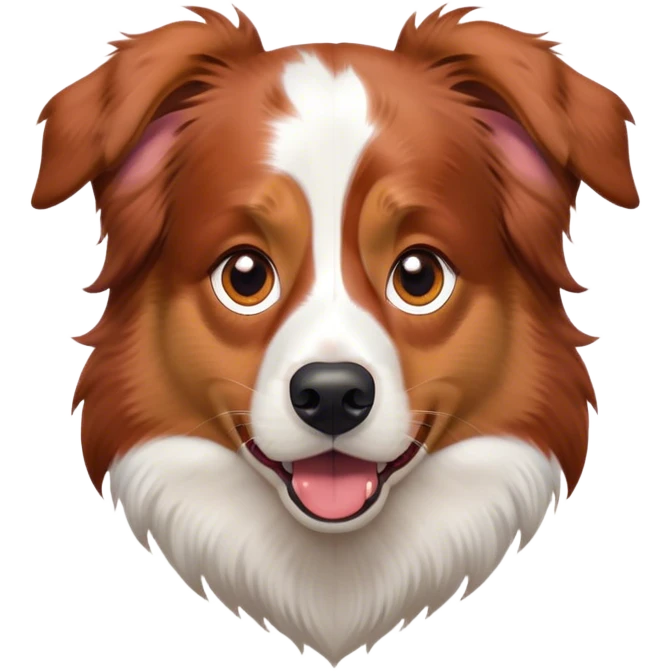 Cinematic Comical Red Merle Australian Shepherd Portrait Emoji, Head tilted dramatically with an exaggeratedly shocked or offended expression, short red merle fur with striking white accents, wide, expressive amber eyes filled with exaggerated disbelief, Simplified yet hilariously expressive features, highly detailed, glowing with a slightly sassy glow, high shine, dramatic yet playful, stylized with an air of attitude, bright and endearing, soft glowing outline, capturing the essence of a sassy and over-the-top pup, so meme-worthy it feels like it could side-eye its way into internet fame instantly! emoji