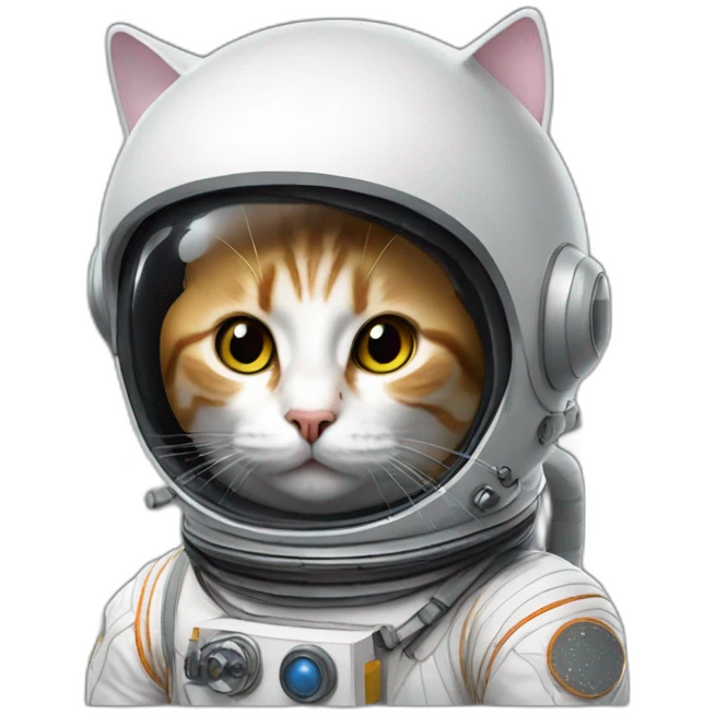 a cat with an astronaut helmet, apple emoji