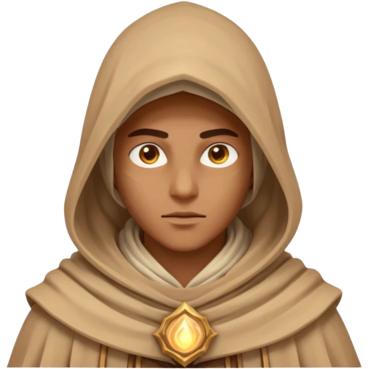 desert sand mage portrait, head and shoulders only, mystical hood, swirling sand aura, glowing eyes, fantasy vibe, 3D cartoon, mobile game icon style, clean background, no text, no watermark
 emoji