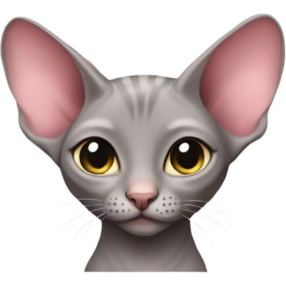 Grey sphinx cat with pink hearts emoji