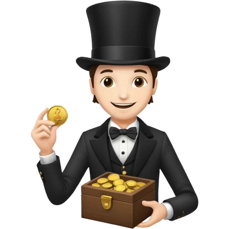 Magician with top hat,Street Performers,background street setup, with coins box. emoji