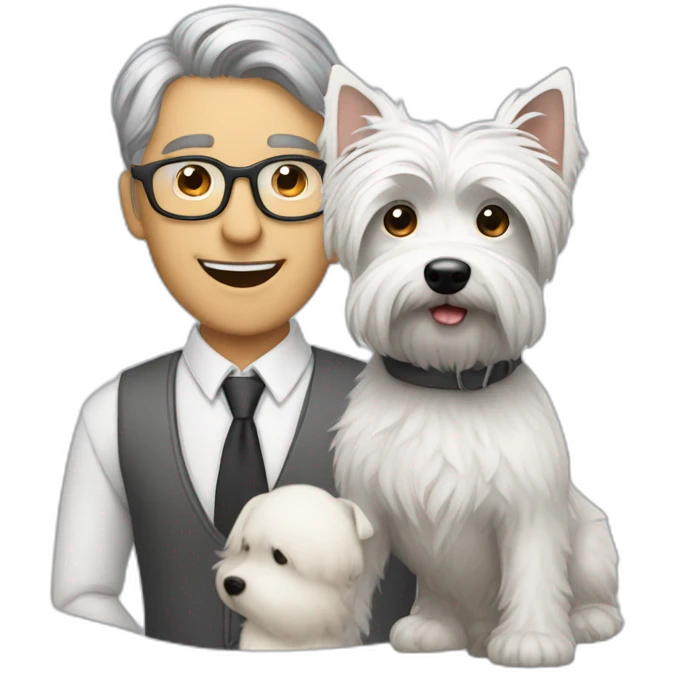 Gray hair man with glasses anda with westie dog girl emoji