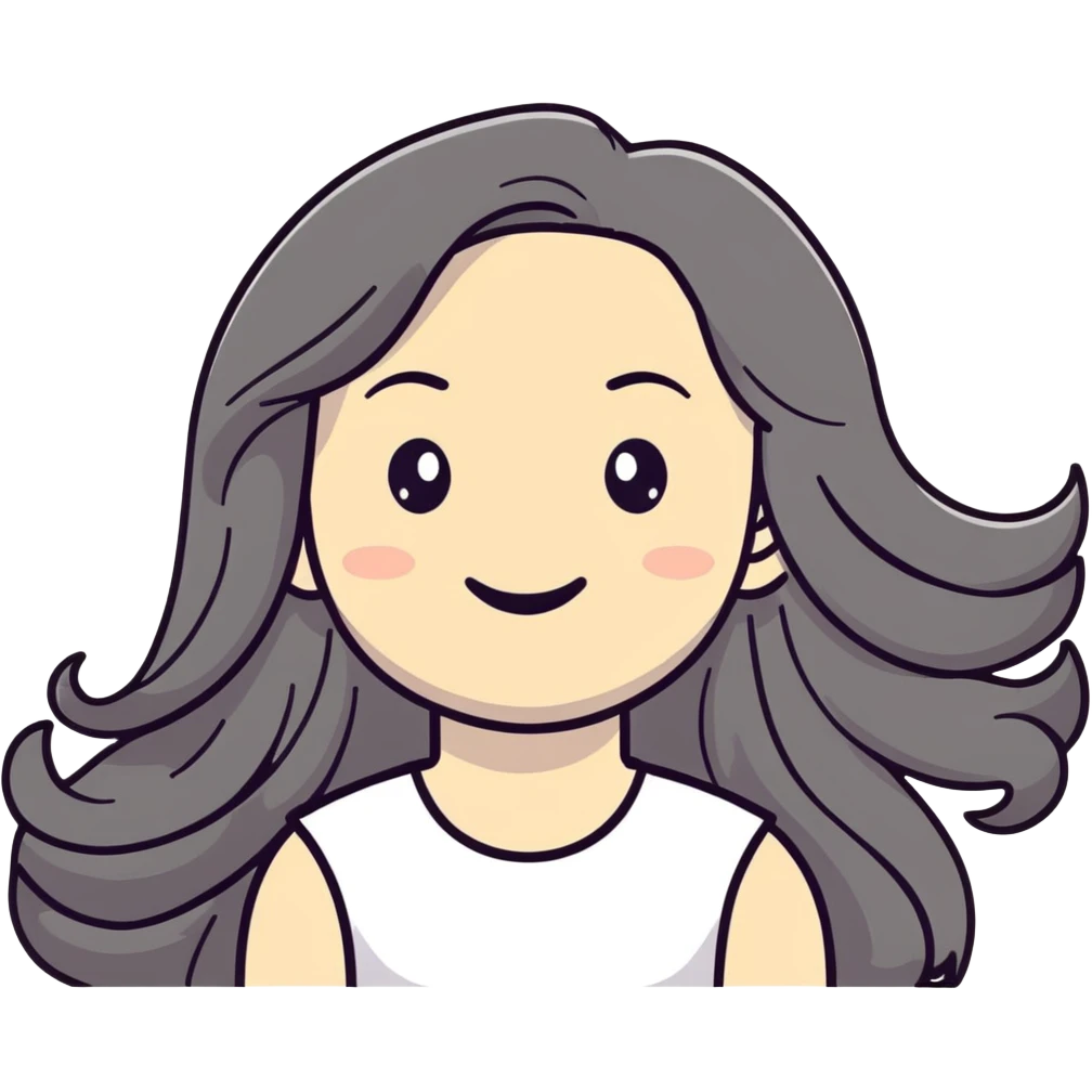 smiling girl with long, flowing hair and white skin emoji