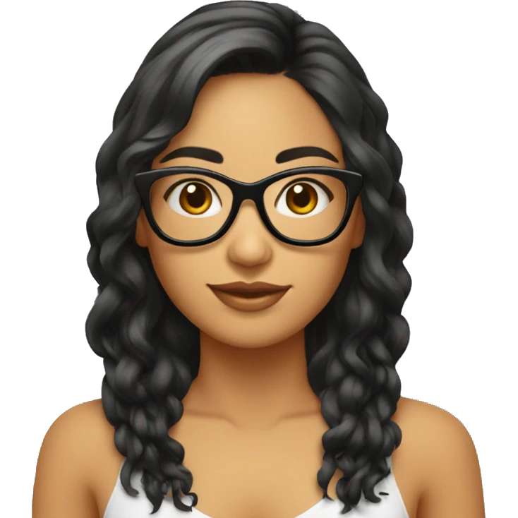 Chica blanca de cabello medio negro con gafas emoji