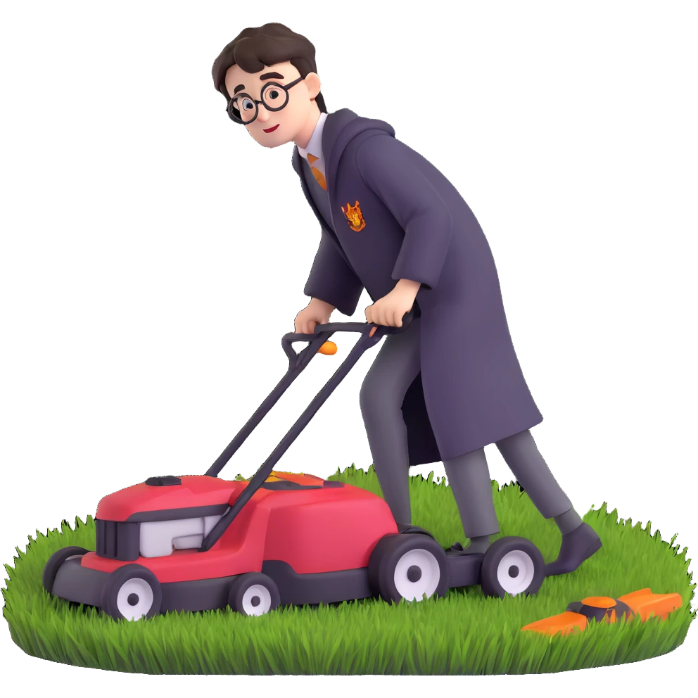 Harry Potter mowing the lawn on the Hogwarts Express train emoji