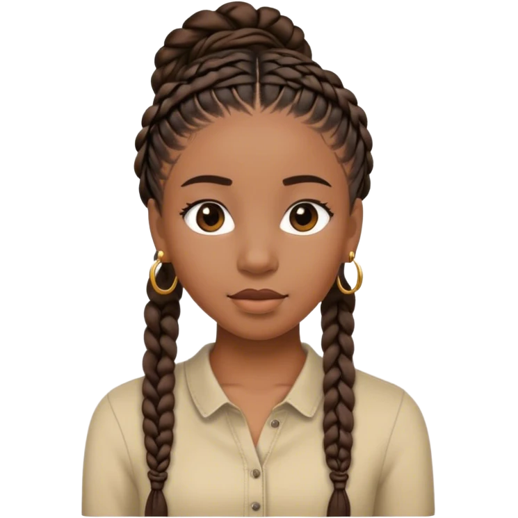 black girl with braids hanging down and no glasses and good earrings, skinner braids going to the back emoji