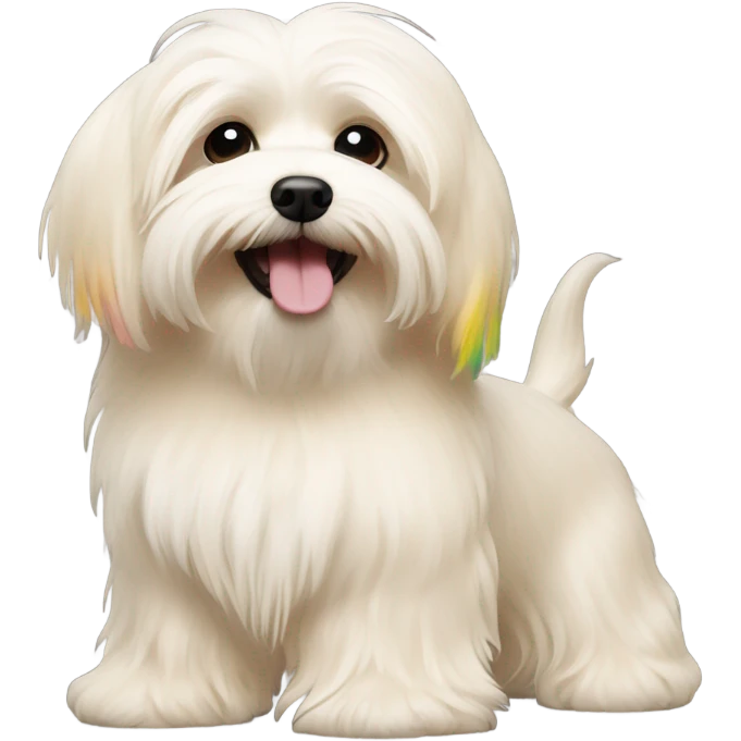 Cream colored havanese with RAINBOW dyed TAIL (NOT RAINBOW EARS) emoji