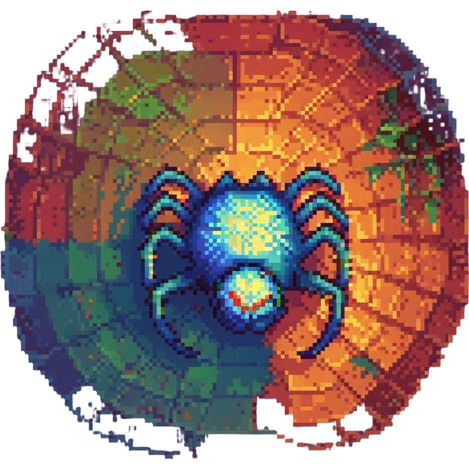 pixel art glowing spider with a heat map effect, vibrant colors, pixelated style emoji