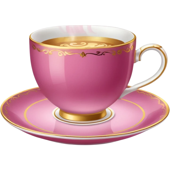 dark pink teacup, placed on a matching pink saucer, with gentle steam rising from the cup, golden details emoji